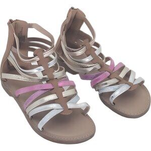 Girls Metallic Gladiator Sandals Brown Pink Gold Silver Size 2